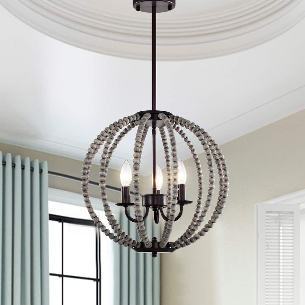 Casey 16 Inch Globe Open Cage Beads Pendant 3 Light