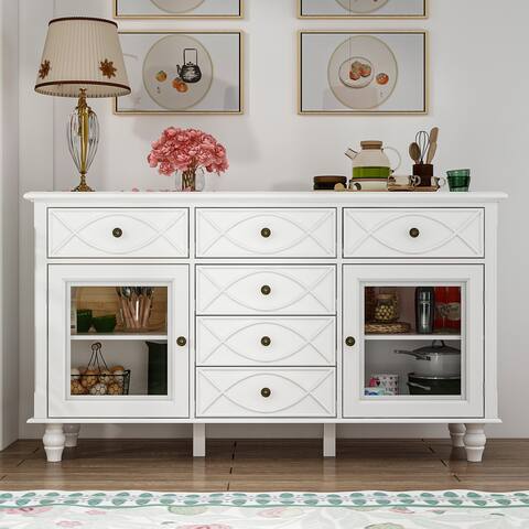 Buffet Cabinet Modern Sideboard Cupboards Glass Doors Shelf Lacquer