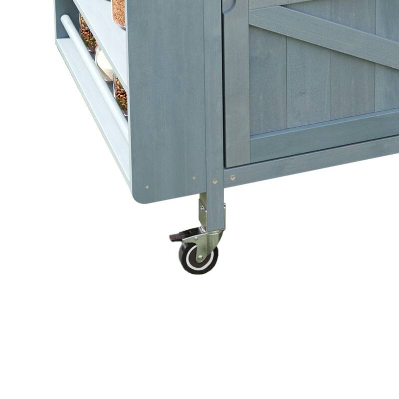 Multi-Functional BBQ Prep Table with Solid Wood Frame, Adjustable Shelves, and Towel Rack for Outdoor Use