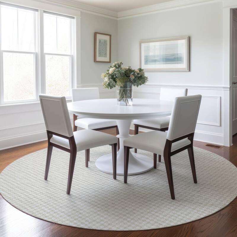 Premium Washable Super Soft Modern Houndstooth Mayfield Rug - Linen - 8' x 8' - Round