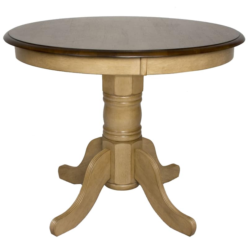 Round Wooden Distressed Two Tone Dining Table - 36" - Brown