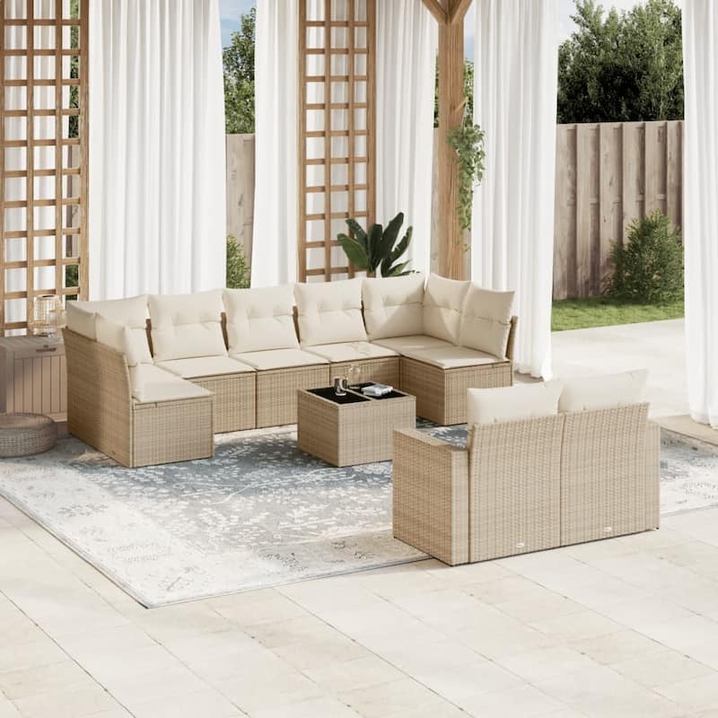 vidaXL Garden Sofa Set Beige PE rattan, powder-coated steel, tempered glass - 21.7 x 21.7 x 14.6