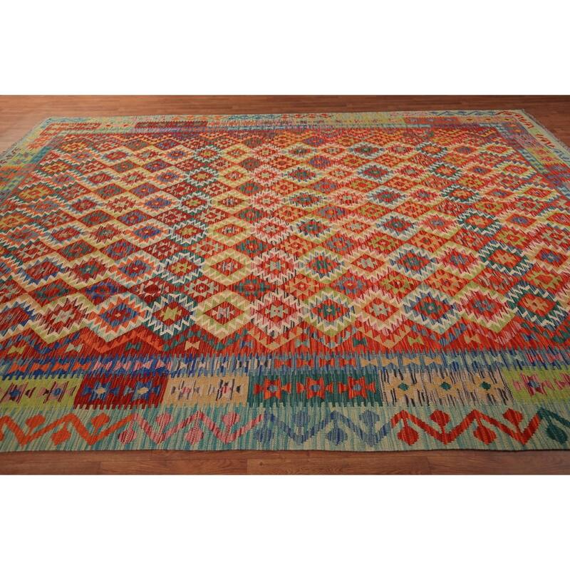 South Western Kilim Area Rug Hand-Woven Oriental Wool Carpet - 10'0" x 12'9"