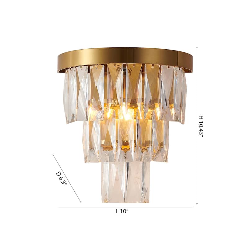 1-Light Satin Brass Wall Sconce With Clear Hanging Crystals
