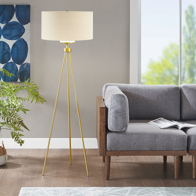 Pacific Metal Tripod Floor Lamp with Glass Shade for living room,bedroom,and dining room