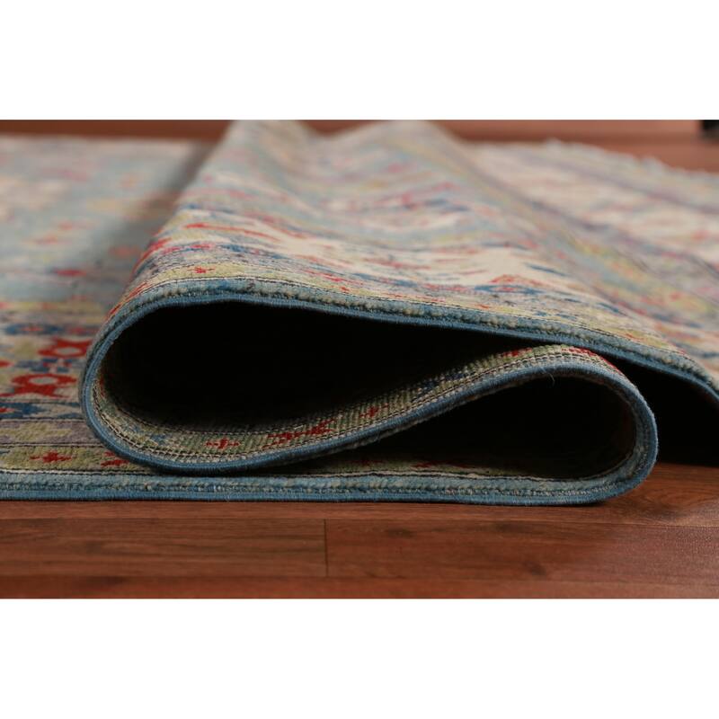 Hand Knotted Oriental 100% Wool Carpet Traditional Geometric Navy Blue & Blues Kazak Area Rug - 16' 6'' X 9' 7''