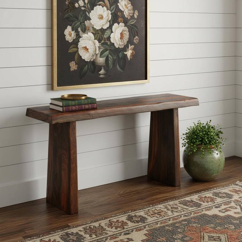 HomeRoots 60" Dark Brown Solid Wood Frame Console Table - 60.00 in. x 30.00 in. x 16.00 in. - Dark Brown