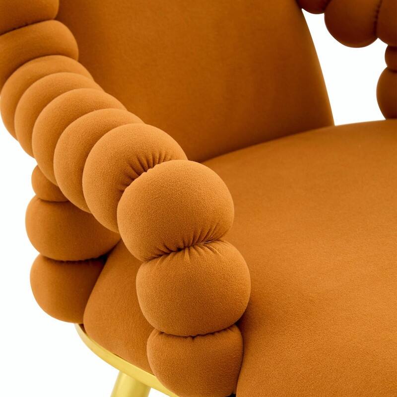 Set of 2 Puffy Bubble Velvet Dining Chairs with Ball Chain Design & Gold Legs