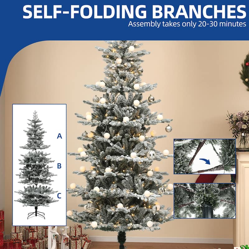 6/7.5 FT Pre-lit Flocked Layered Christmas Tree with Remote Control