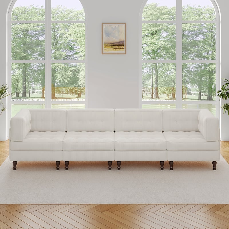 UIXE 4-Piece Corduroy Upholstered Modular Sectional Sofa for Living Room