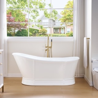 66'' W,69 GALLONS Freestanding Acrylic Soaking Bathtub With Drain And Overflow Holes