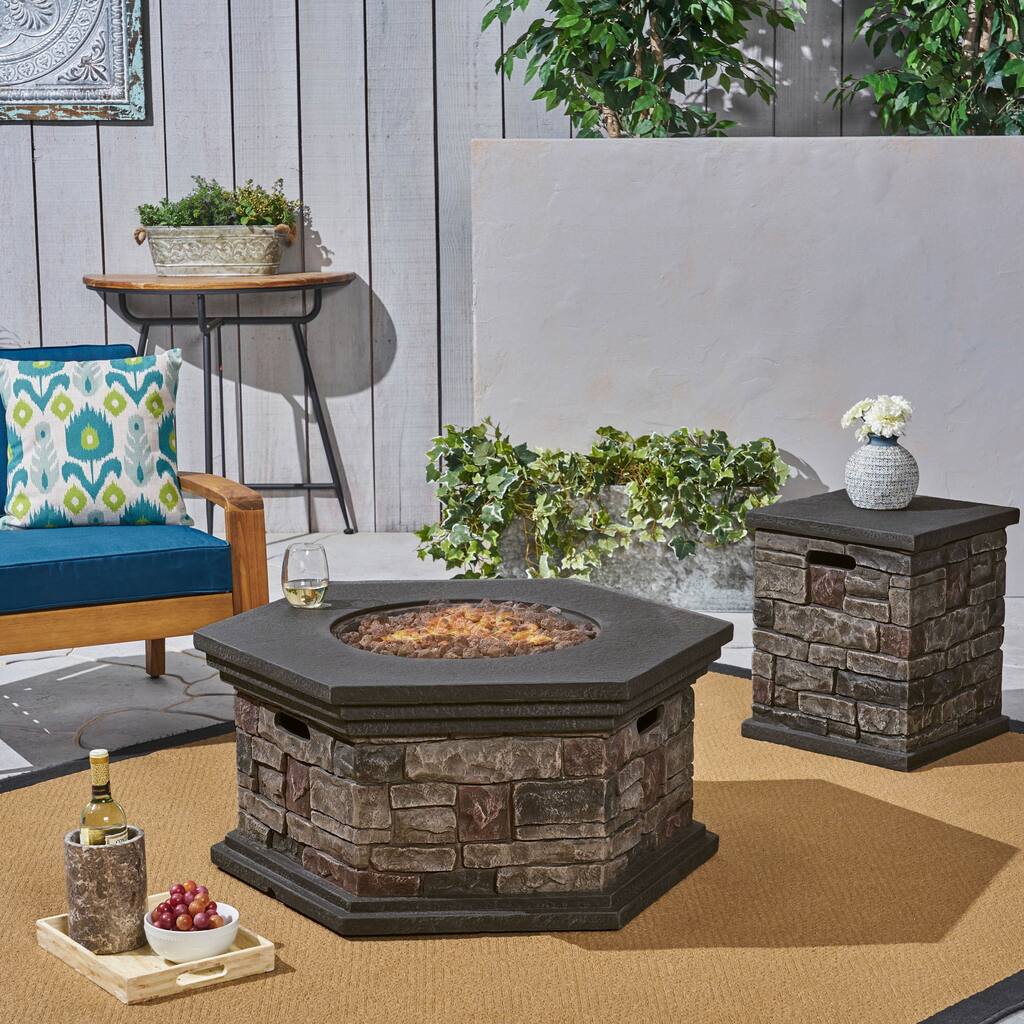 Chesney Outdoor 32" Octagonal 40,000 BTU Light Weight Concrete Fire Pit by Christopher Knight Home
