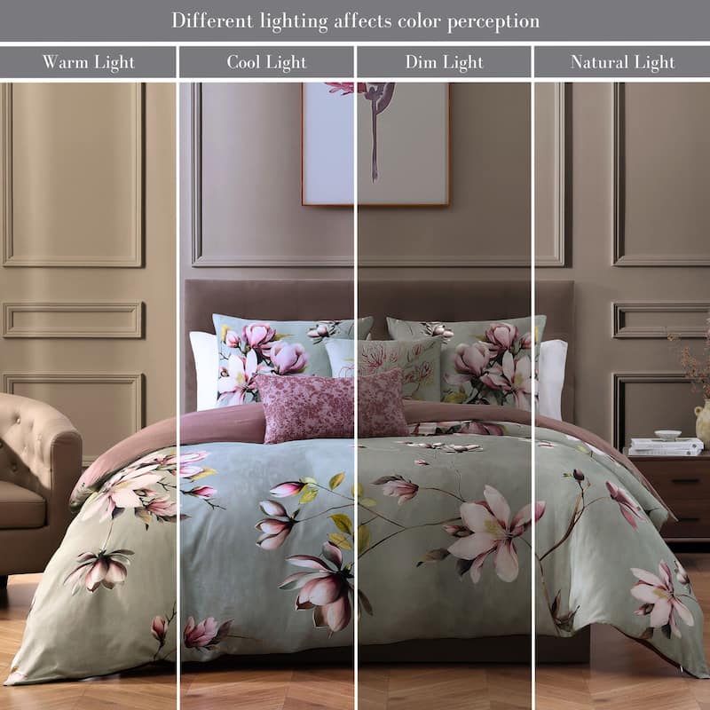 Bebejan Purple Lilies 200 Thread Count 100% Cotton Sateen 5 Piece Reversible Comforter Set