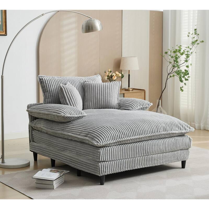 54.75" W Oversized Chaise Lounge Chair Fluffy Cushioned Sofa Bed with 2 Pillows