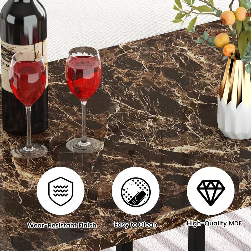 2 -Tier Rectangle Coffee Table, Black Base and Faux Marble Table top for Living Room, Double Metal Leg Design