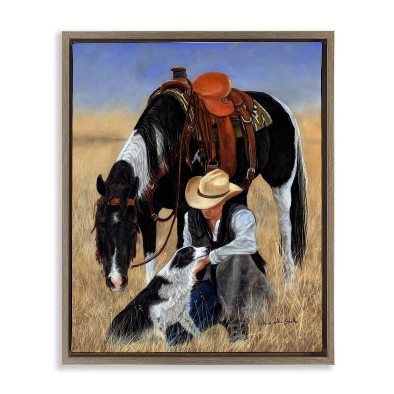 Stupell Cowboy with Dog & Horse Framed Floater Canvas Wall Art Design by Victoria Schultz - 17 x 21 - Brown