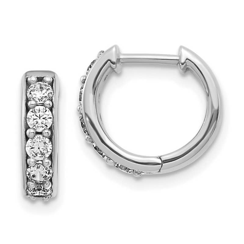 Curata 14k White Gold Diamond Hoop Earrings - 11x12mm Wide 2mm Thick