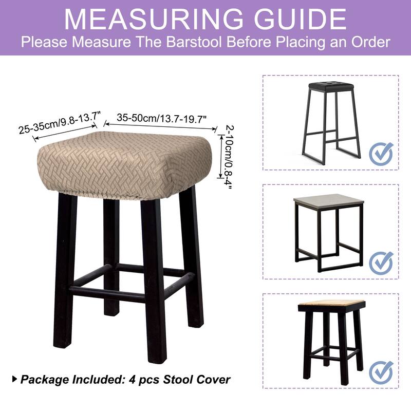 4pcs Stool Covers Rectangle, Bar Stool Covers Saddle Seat Cover - Khaki