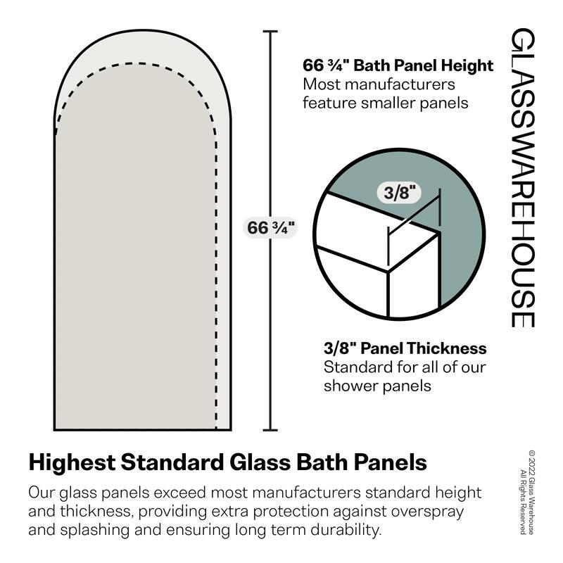 Maven 34 in. x 66.75 in. Single Fixed Frameless Arched Bathtub Panel