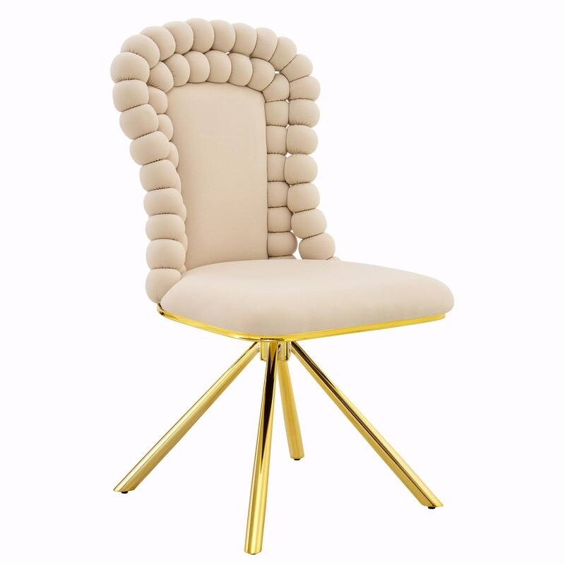 Set of 2 Puffy Bubble Velvet Dining Chairs with Ball Chain Detail & Gold Legs