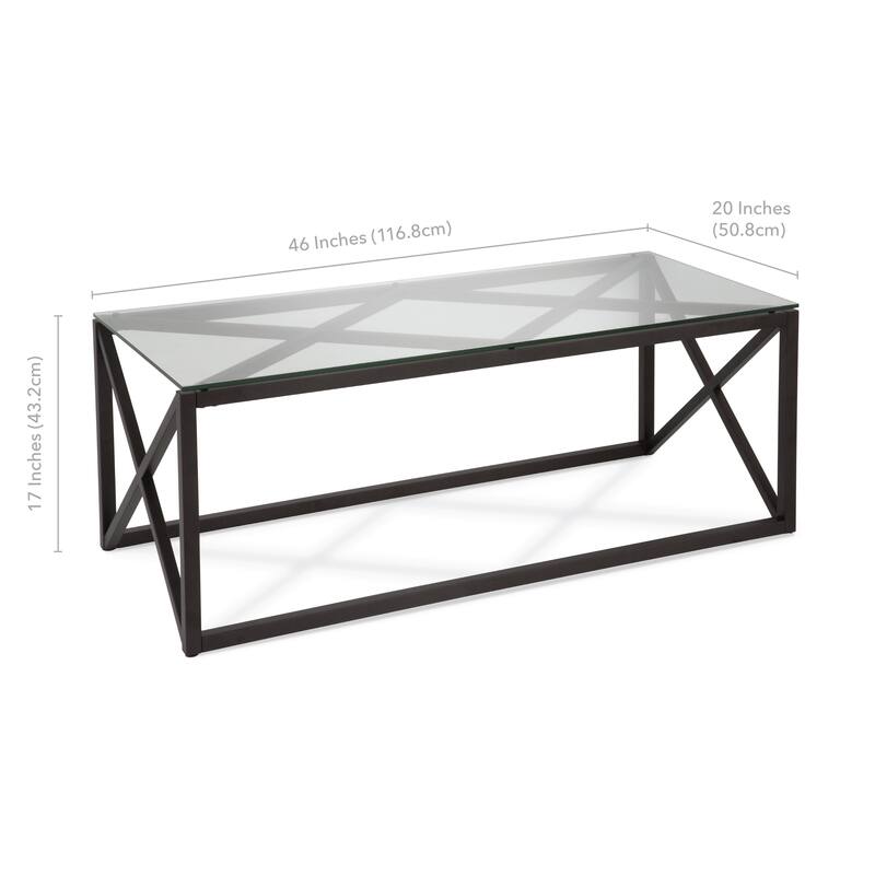 Dixon Geometric X-Base Metal & Glass Coffee Table (Optional Finishes)