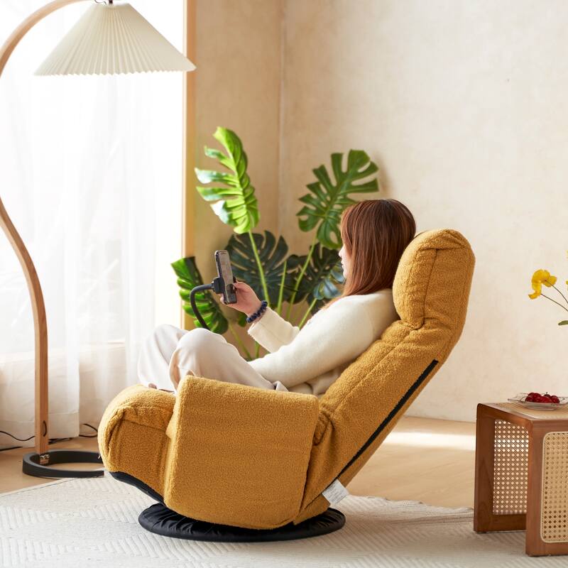 Upholstered 360° Swivel Manual Leisure Recliner with Mobile Phone Holder, Adjustable Headrest and Backrest