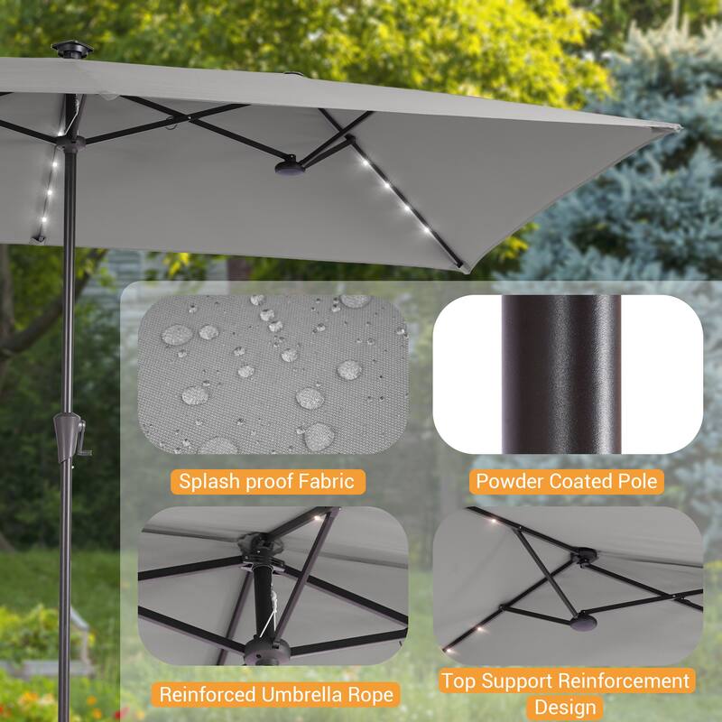 LIVOOSUN 11x7Ft/10x6.5ft LED Large Double-Sided Rectangular Outdoor Patio Market Umbrella with Crank, Navy Blue