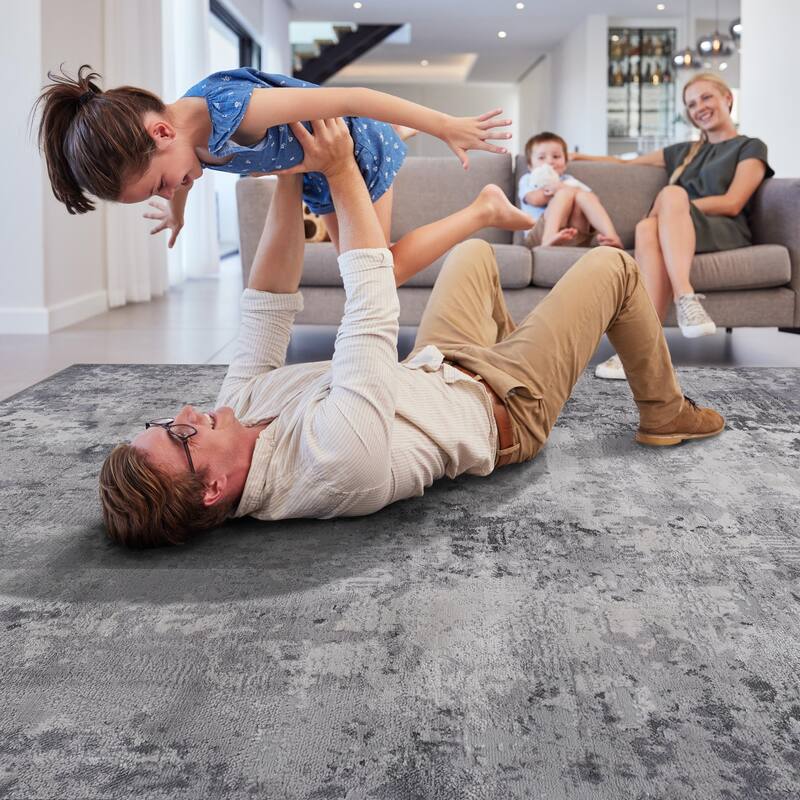 LOOM & LUXE Collection Light Grey/Abstract Non-Shedding Area Rug