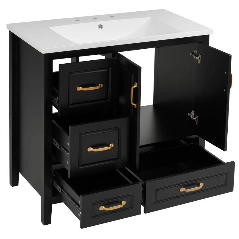 Freestanding 36 Inch Single Sink Bathroom Vanity Cabinet with Resin Sink