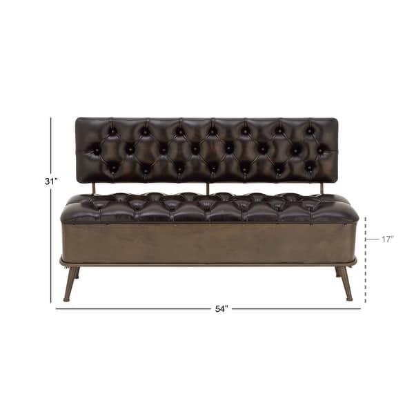 Bronze Metal Storage Bench with Tufted Faux Leather