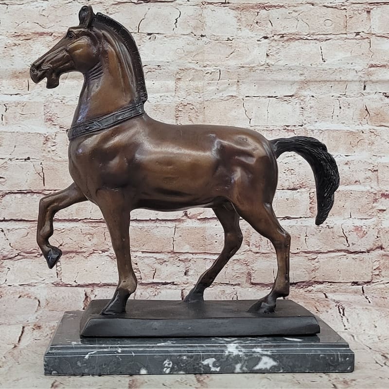 Bronze Horse Sculpture – Elegant Stallion Statue On Marble Base