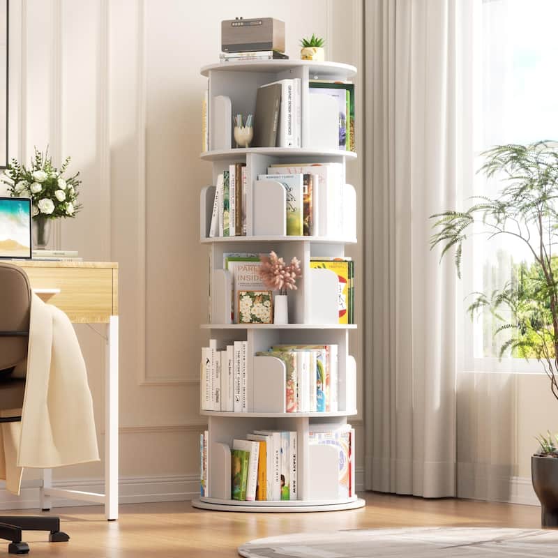 4/5/6 Tiers Round Rotating Bookcase, Revolving Floor Standing Bookshelf Corner Organizer Display
