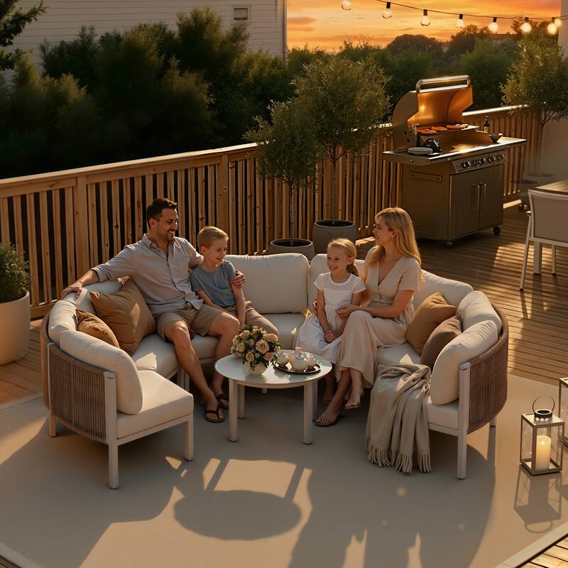 Outdoor Patio Furniture All-Weather Aluminum PE Rattan Wicker Half Round Curved Sofa Sectional Set