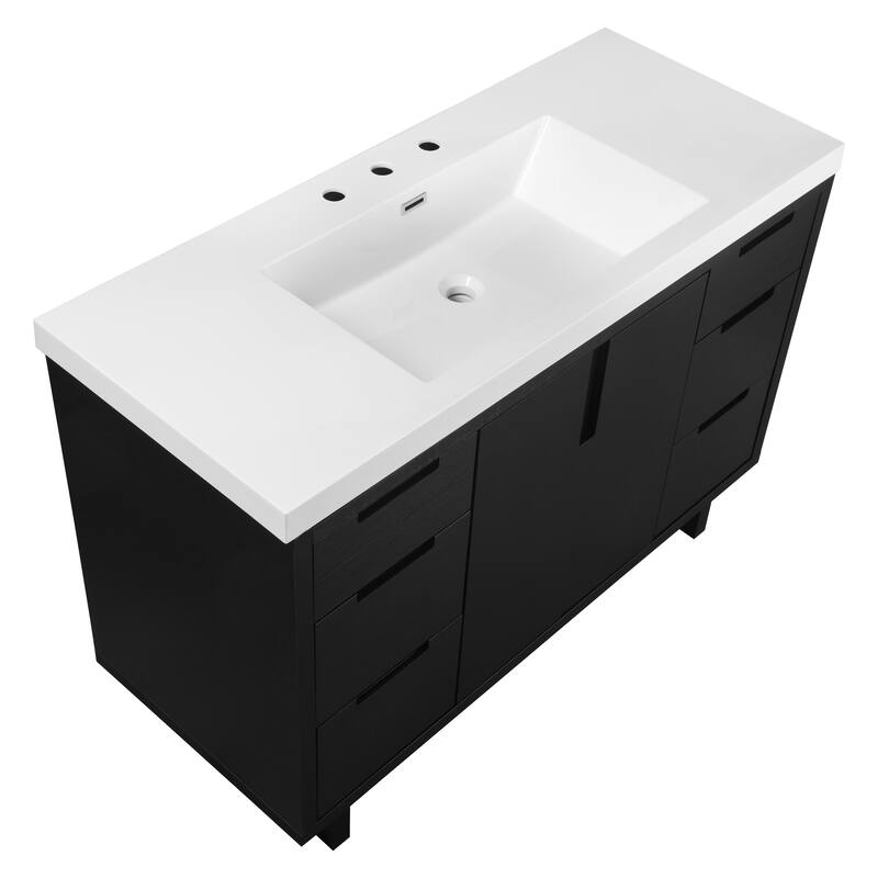 47.2" Space-Saving Bathroom Vanity with Resin Sink, 2 Doors & 6 Drawers, Soft-Close Hardware