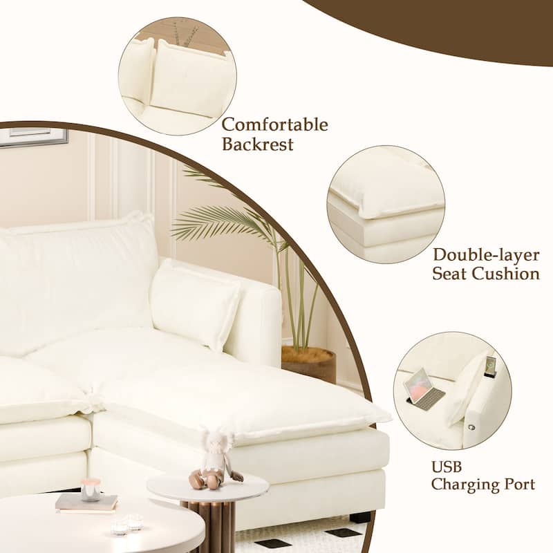 Modular Sectional Sofa L Shaped Couch, 3/4 Seat Sofa Set with Ottoman, Chenille Fabric