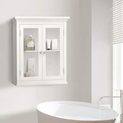 Teamson Home Madison Removable Two-Door Wall Cabinet with Glass Panels - 7"L x 20"W x 24"H