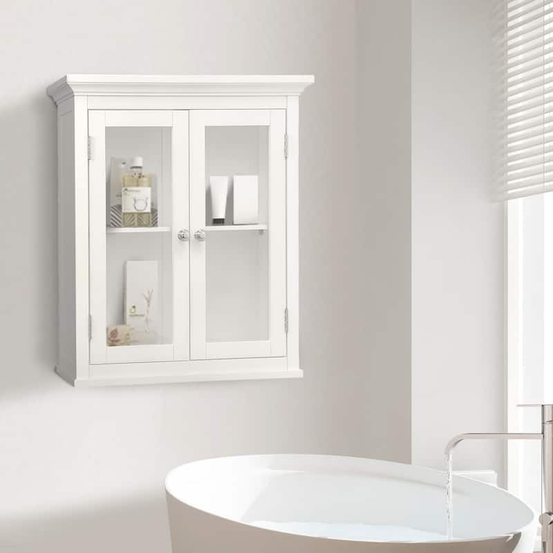 Teamson Home Madison Removable Two-Door Wall Cabinet with Glass Panels - 7"L x 20"W x 24"H - Colored - White