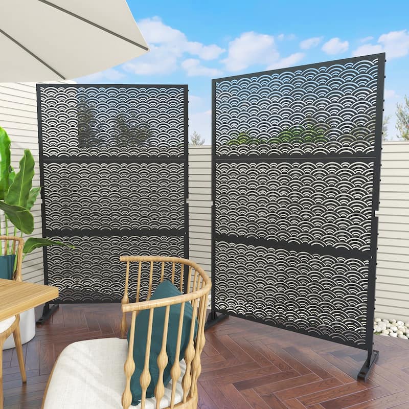Outdoor Privacy Screen with Stand for Patio Garden Metal Fence