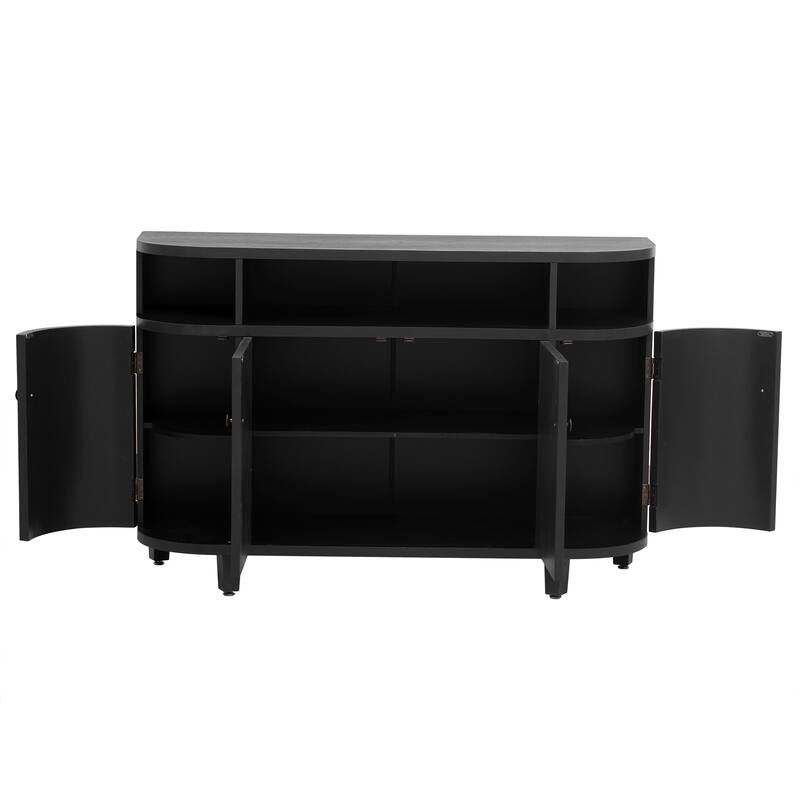 4 Door Wooden Sideboard Cabinet, Multifunctional Curved Storage Cabinet, Buffet Cabinet with Adjustable Shelves