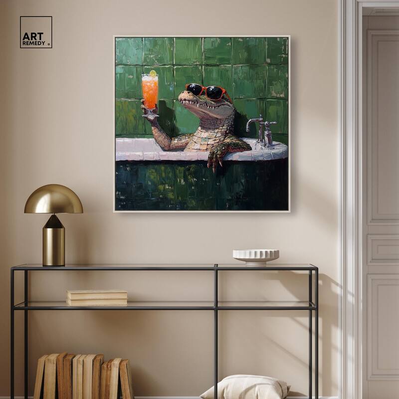 Cocktail Croc I Canvas by Art Remedy