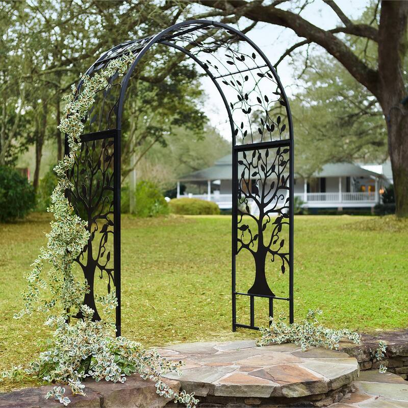 83" x 53" Metal Arched Garden Arbor with Tree of Life Design