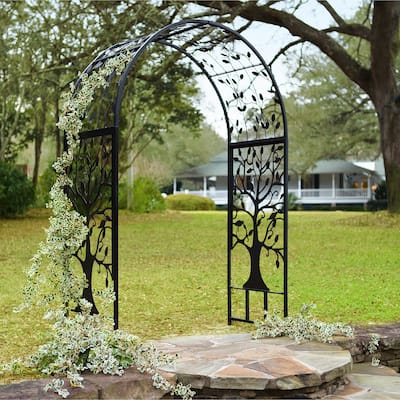 83" x 53" Metal Arched Garden Arbor with Tree of Life Design