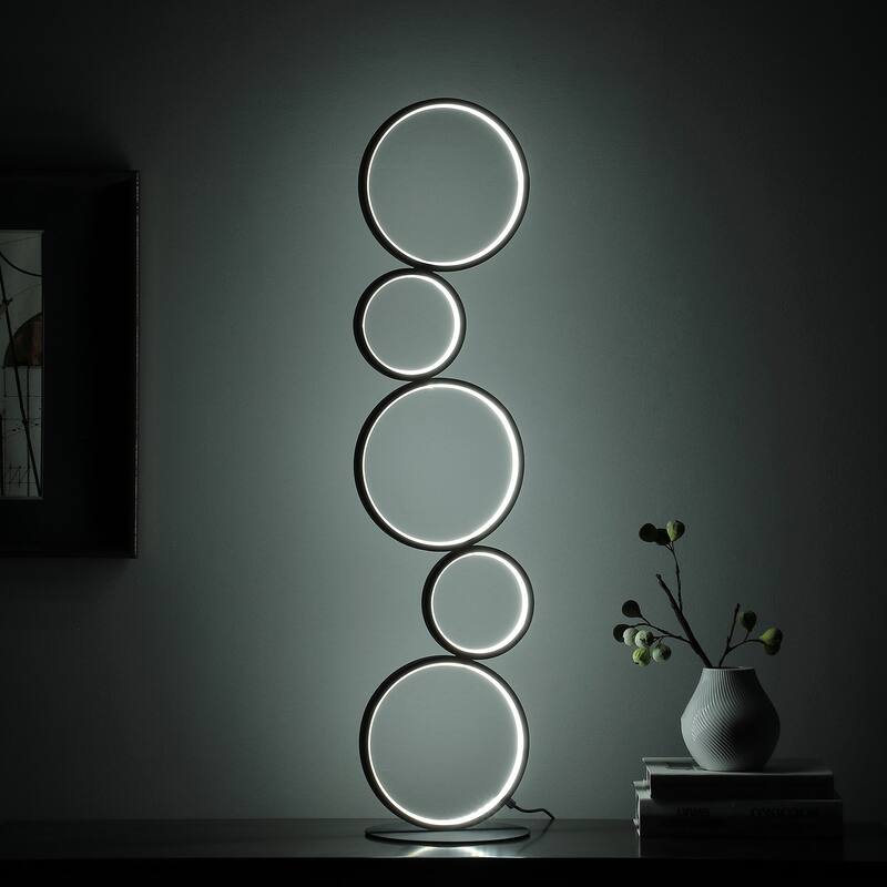 Modern 5-Ring Table Lamp - Matte Black Metal Light for Living Room, Office, Bedroom