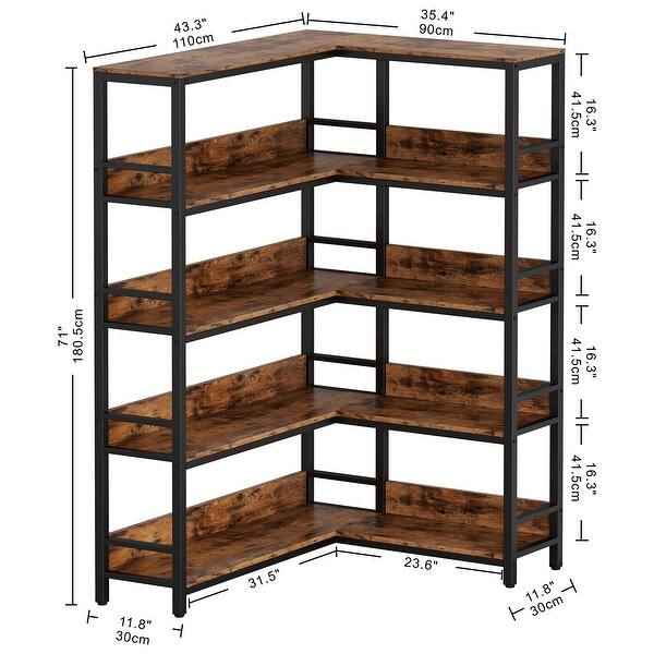 Industrial Bookshelves 5 Tiers Corner Bookcases with Baffles Etagere