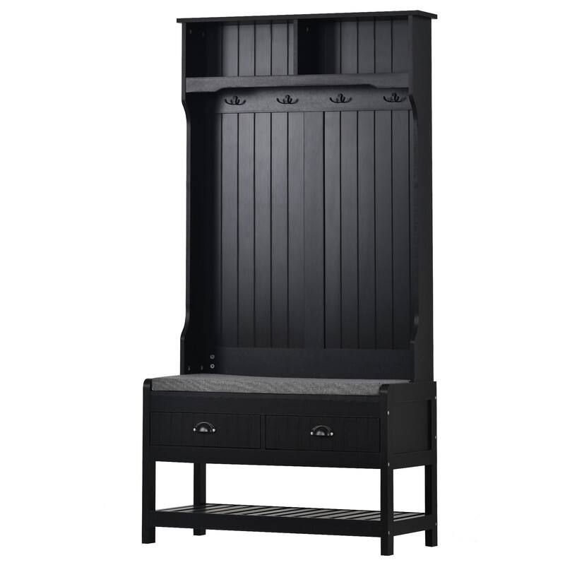 3-in-1 Design Hall Tree with 4 Hooks,Hinged Lid,Coat Hanger and Storage Bench