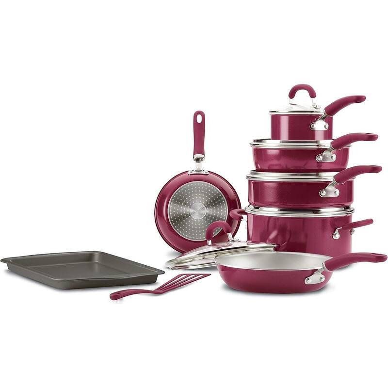 Create Delicious Nonstick Cookware Pots and Pans Set, 13 Piece, Burgundy Shimmer