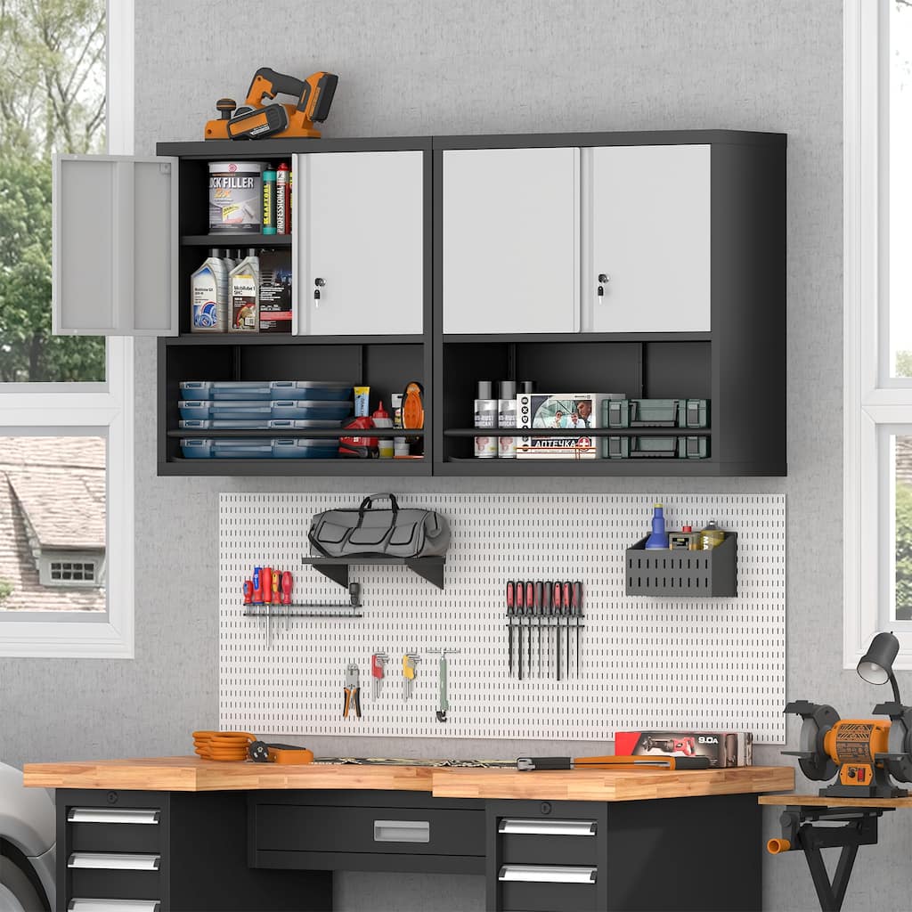 2 Doors Metal Storage Cabinet Kitchen Pantry Cabinet With Adjustable Shelves Tall Steel Cabinet Locker