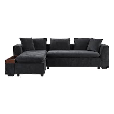 Living Room Chenille Upholstered Sectional Sofa 93.7 Inch L Shaped Cloud Sofa Couch with Wooden Storage Compartment