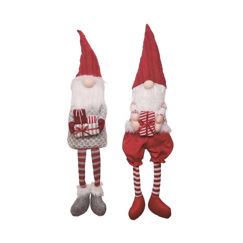 Transpac Plush Gnome w/Gift Shelf Sitter Set of 2 Christmas Home Decorations