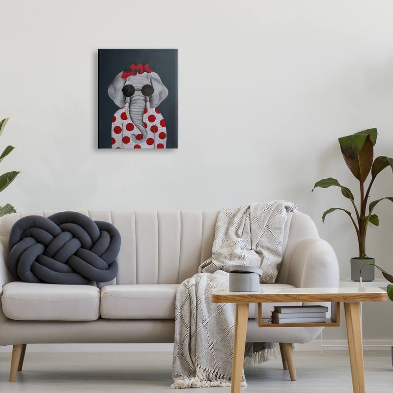 Stupell Fashionable Elephant Sunglasses Bow Polka Dot Pattern Portrait Canvas Wall Art